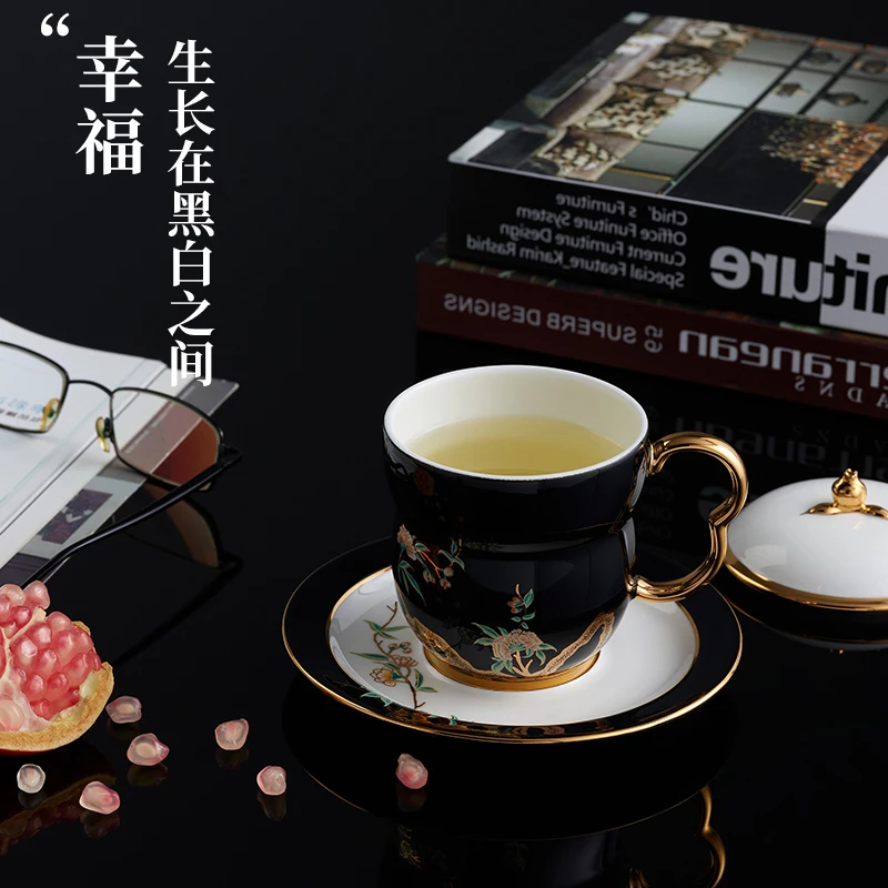 |yongfengyuan дама порцелан нар домашна керамична чаша за чай марка конферентна чаша черно-бяла за домашния офис Изображение 1